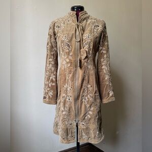 Two Ten Ten Five Biya Johnny Was Velvet Embroidered Studded Midi Coat Boho